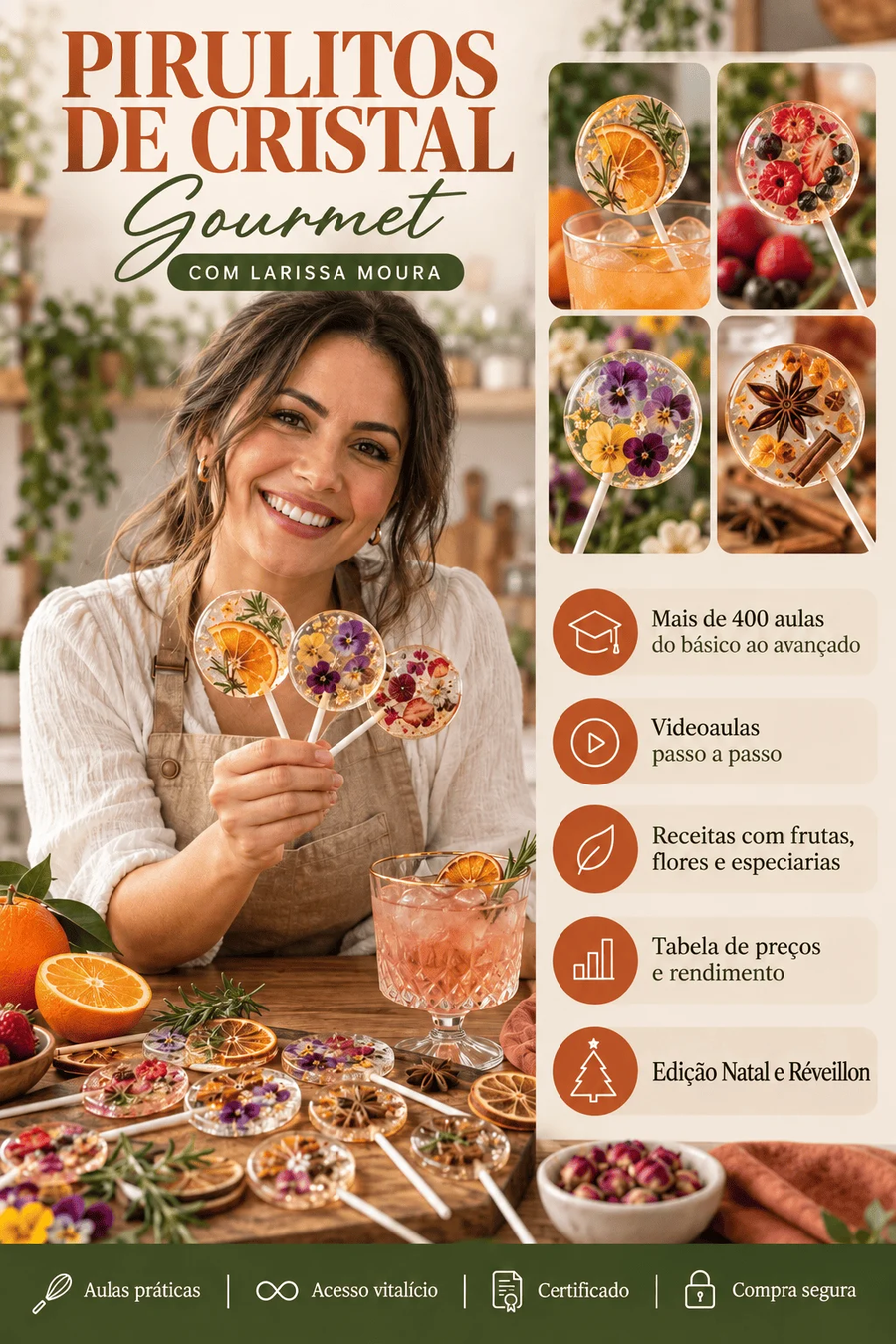 Larissa Moura com pirulitos de cristal gourmet